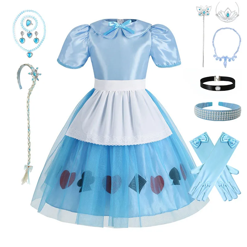 Girls Alice Costume Pirncess Wonderland Alice Costume Halloween Cosplay Party Ball Gown Kids Birthday Gift Lolita Dress