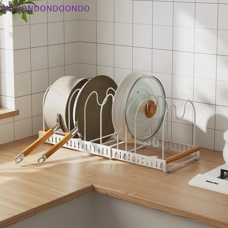 

Pots and Pans Organizer Rack Adjustable Expandable Kitchen Cookware Holder Easy to Install for Home Kitchen Storage