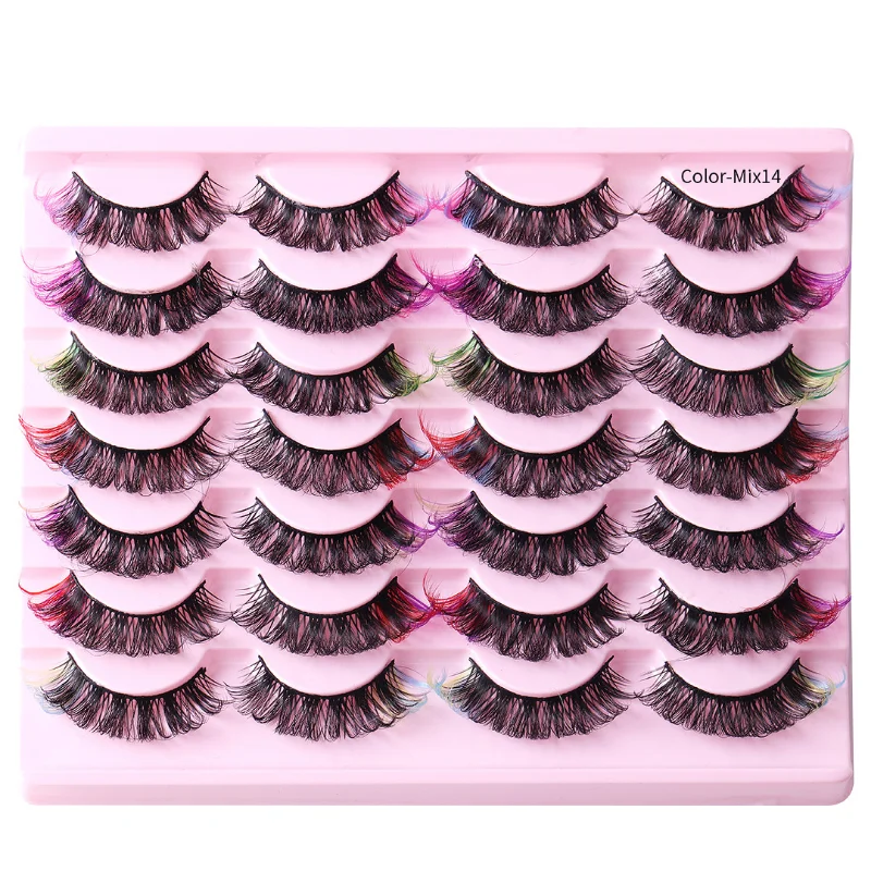 14 pairs of highly imitation mink fur false eyelashes, 8D thick curly new colored false eyelashes