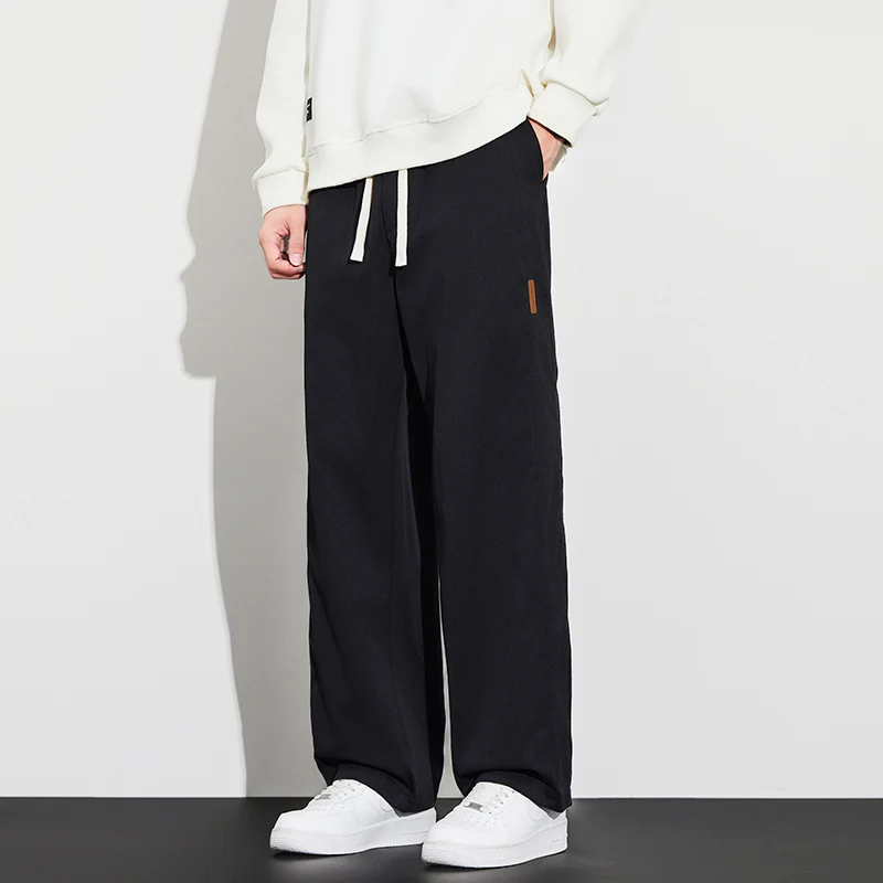 

Молодежные прямые брюки для спецодежды, мужские новые весенние повседневные брюки с высокой талией 2024, базовые цвета из полиэфирного волокна, весна-осень