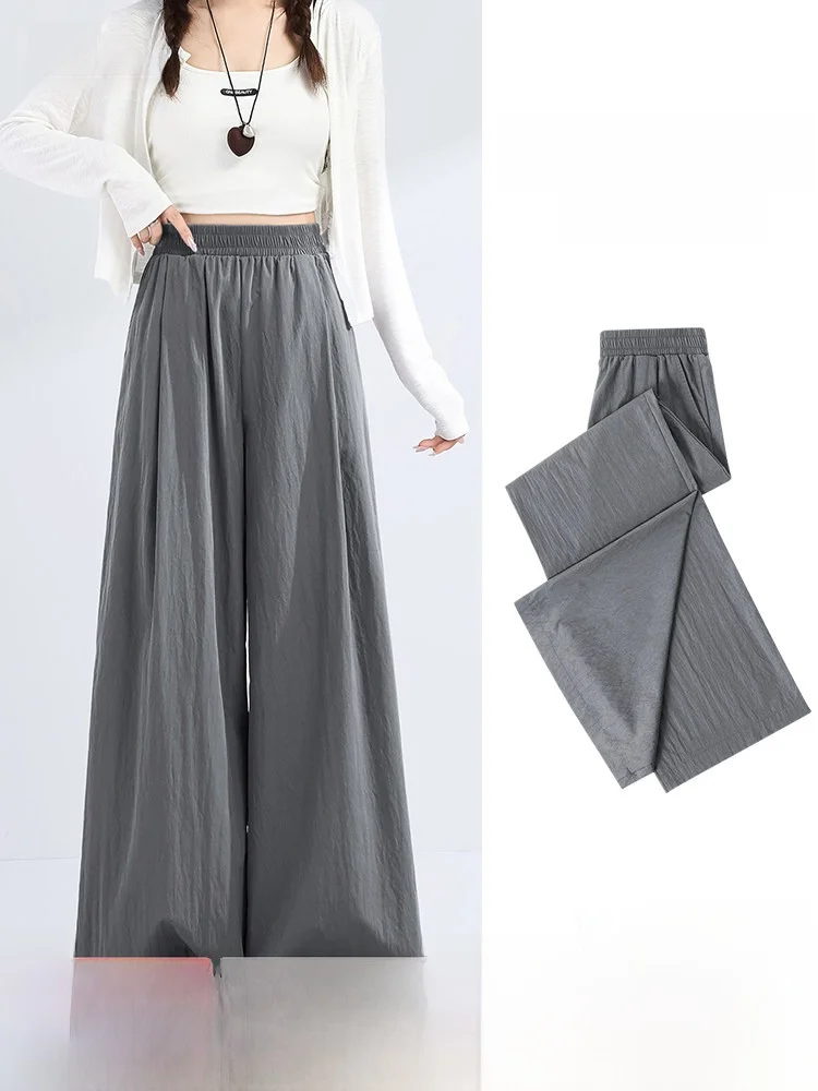 

Snow Flying Women's Wide Leg Pants Casual Thin Summer Trousers Deep Grey Drapey Sakamoto Pants High Waist Loose Fit Straight Leg