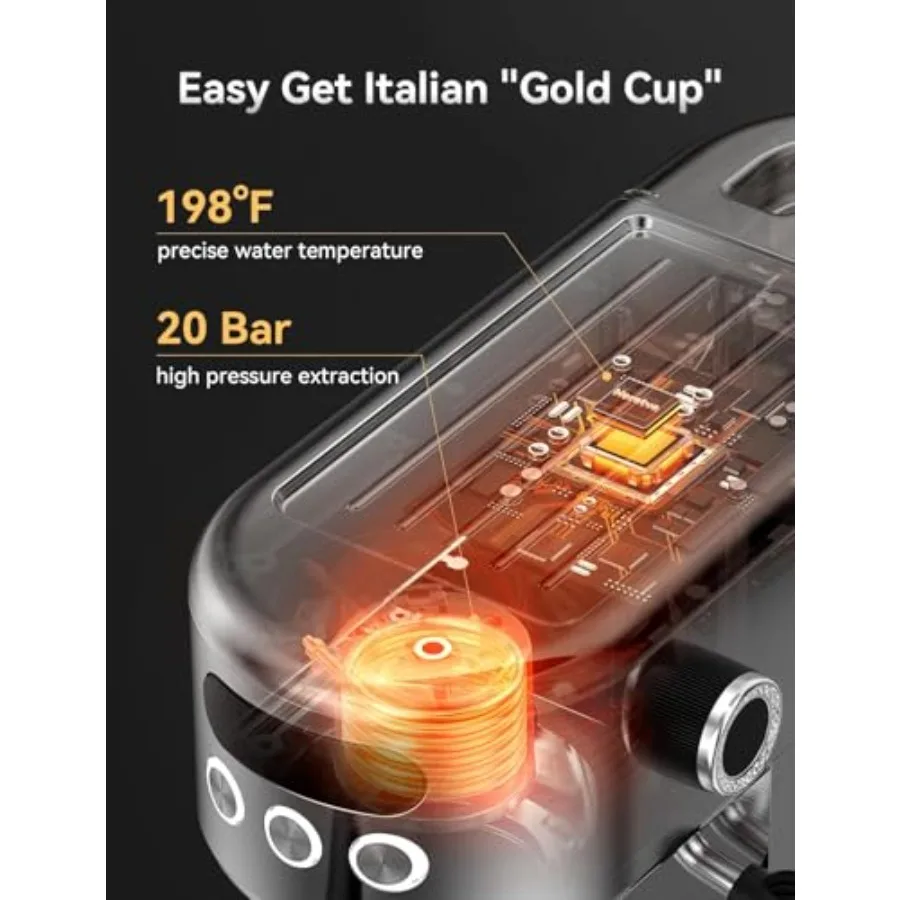 ماكينة اسبريسو مدمجة للغاية مع وظيفة ضغط 20 بار وبخار طاقة للمنزل باريستا ستانلس ستيل الاحترافي