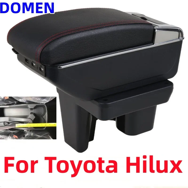 

For Toyota Hilux Armrest Box Retrofit parts Interior Car Armrest Storage Rotatable Retractable USB LED Cup Holder Accessories