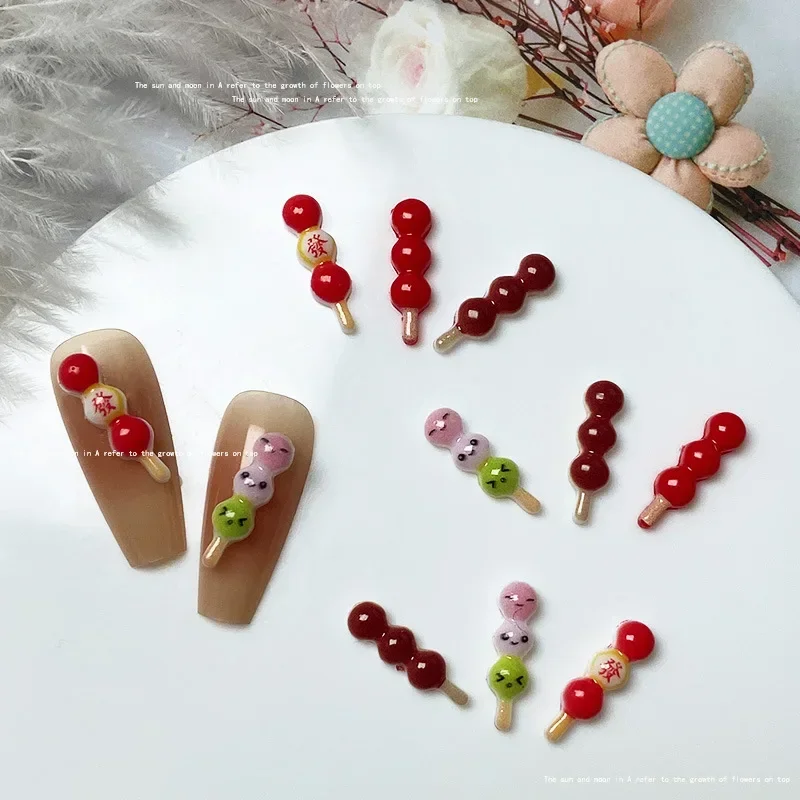 50pcs Sugar-coated Haws Resin Flatback Nail Art Decoration 3D Fun Food Play Cartoon Nail Jewelry Charms Chinese Style Nail Parts