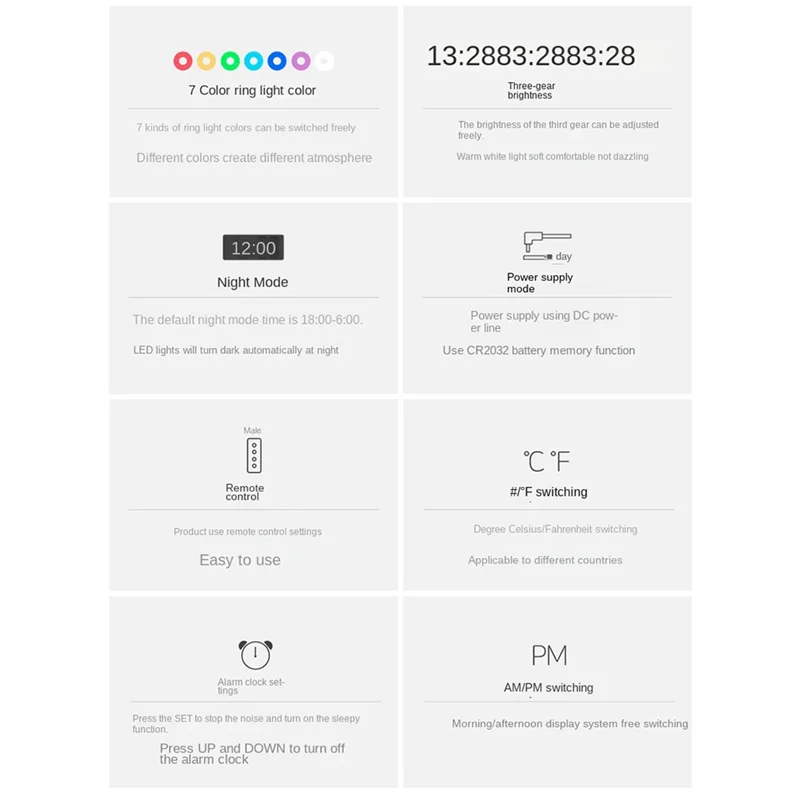 

Durable-1Set LED Digital Wall Clock Digital Display Temperature 7 Colors 3D Bedroom Living Room Decoration White