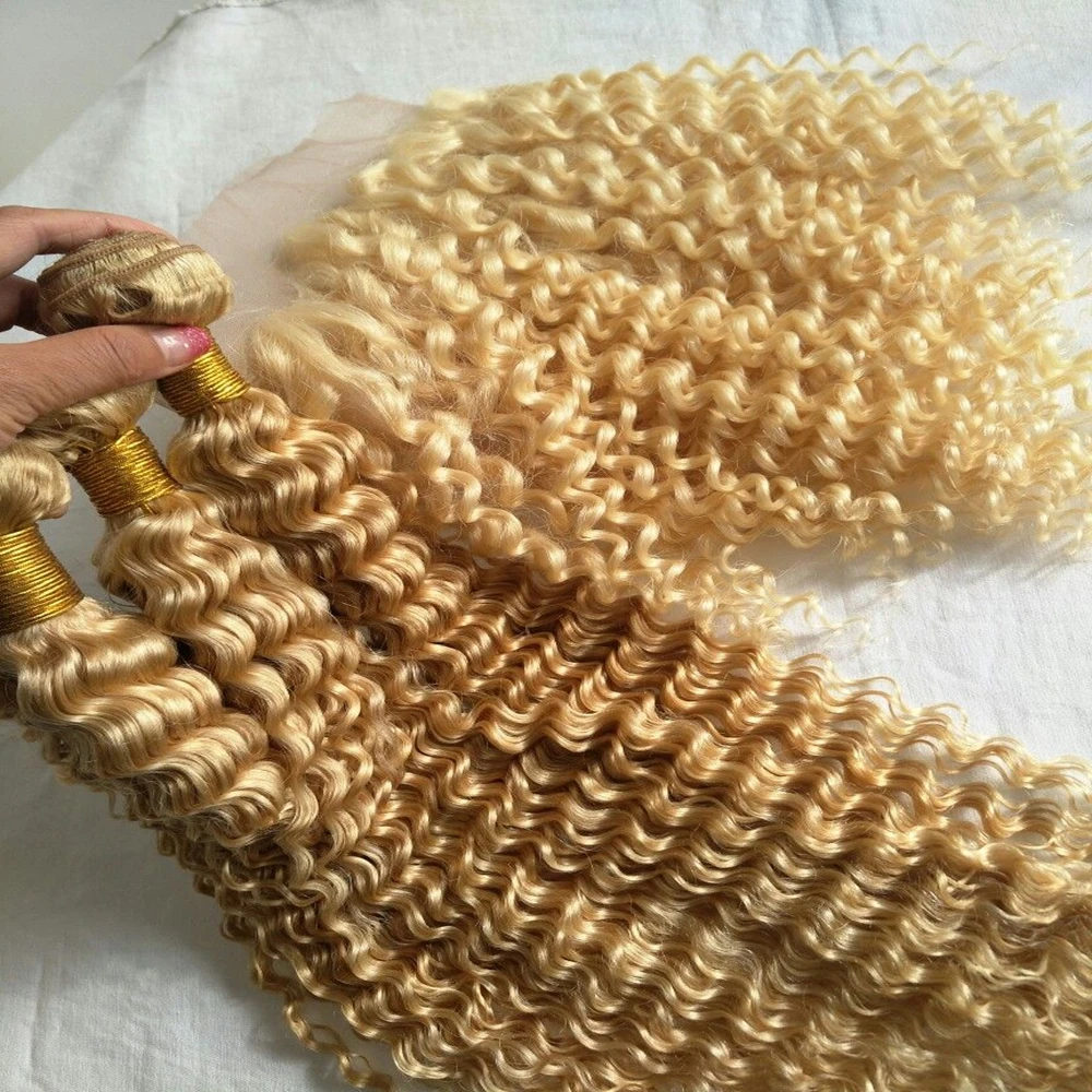 

Бразильские волосы 613, блондинка, глубокая волна, пучки человеческих волос, один рисунок, вьющиеся, 100% вьющиеся человеческие волосы для женщин