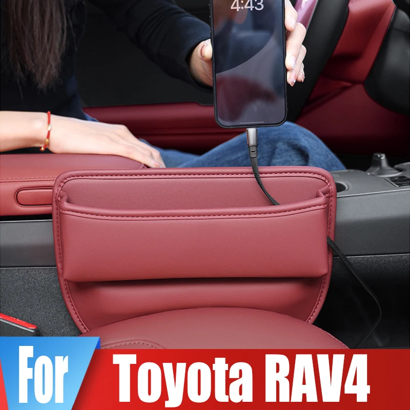 Car Seat Gap Filler Big Capacity Storage Pocket With Charger Cable Hole Box For Toyota RAV4 XA40 XA50 XA10 XA20 XA30 Accessories