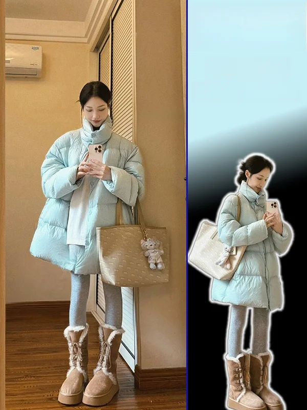 

Утепленная хлопковая куртка-пуховик в корейском стиле больших размеров, свободного кроя, модная, с воротником-стойкой, длинными рукавами, для женщин, весна