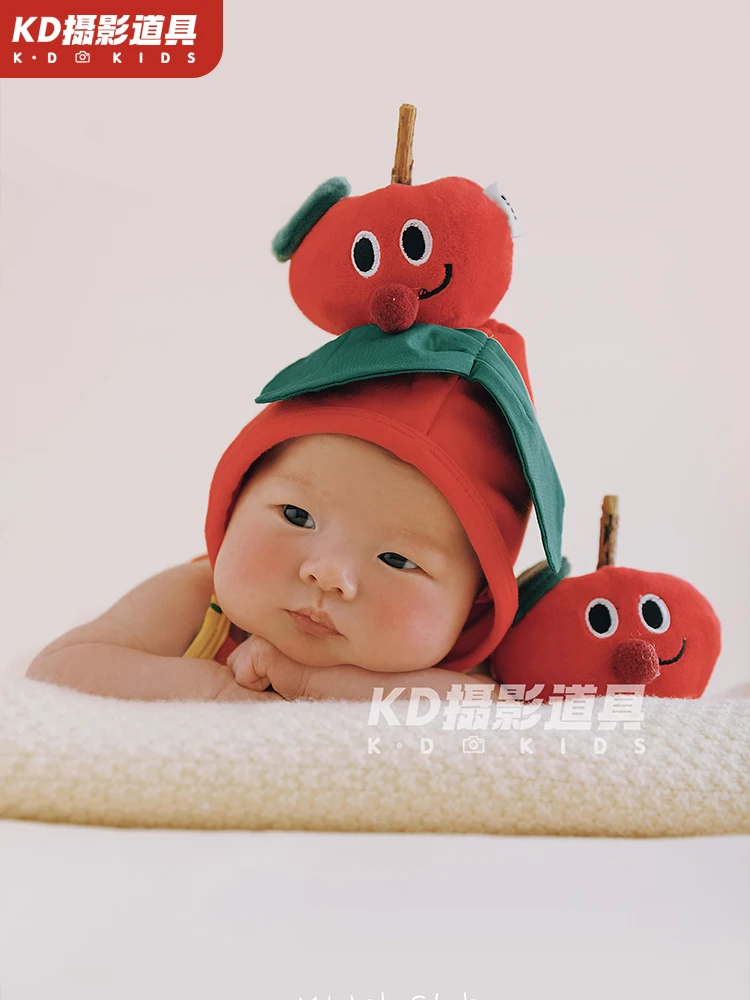 Newborn Infants and Babies Photography Props for Full Moon Babies Retro Style Apple Clothes Headgear Studio 아기 코스프레