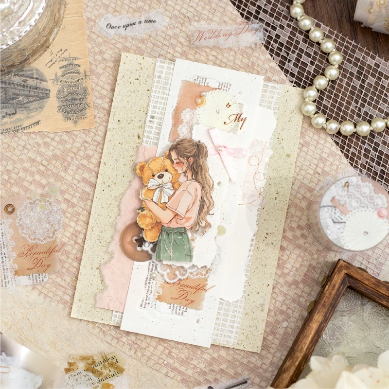 50 mm * 200 cm/Rolle Vintage Spitze Text Manuskript PET Stanzklebeband DIY Scrapbook ästhetische Briefpapieraufkleber