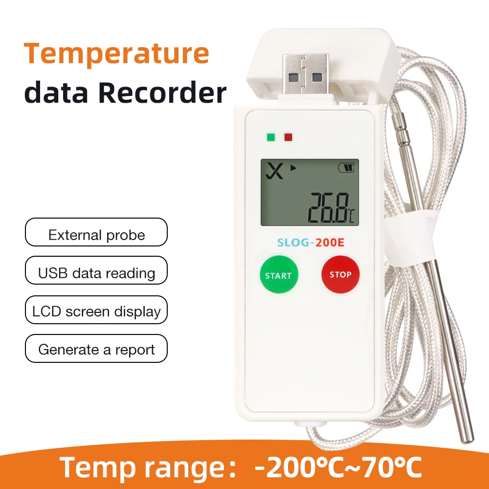 

USB Temperature Recorder with External Probe -200~70℃ Ultra-low Temperature Data Logger PDF Report Datalogger for Cold-chain