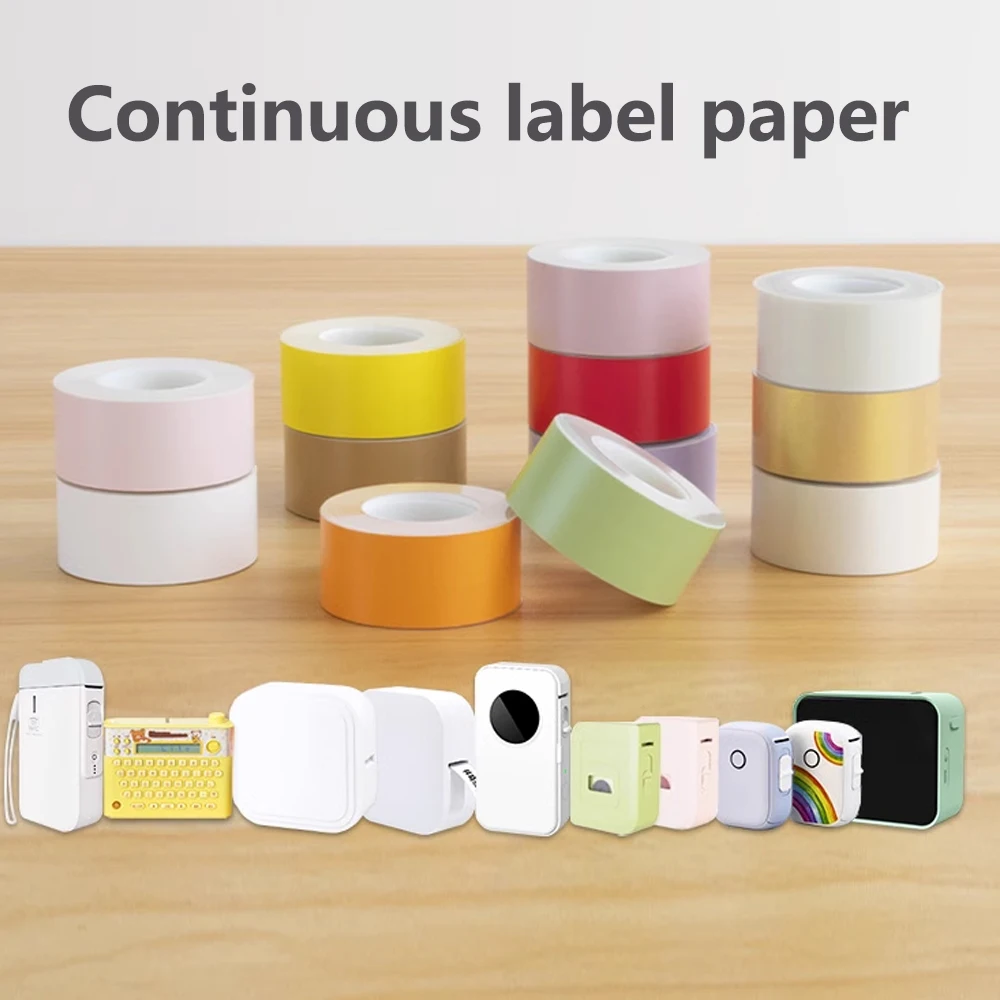 2 Rolls D30/P12/Q1/Q2/T2/HP1/Adhesive White/Yellow/Pink/Blue/Green/Purple Continuous Thermal Label Paper 1/2' X13.12 Ft(15mmX4M)