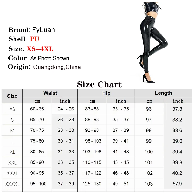 Sexy Shiny Patent Leather Leggings Women High Waist PU leather Pencil Pants Stretch  Trousers Elastic Black Leggings Seameless