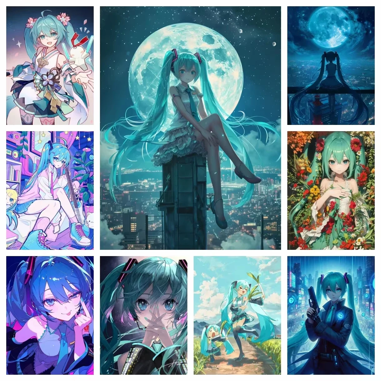 Sängerin Miku DIY Diamantmalerei Kawaii Idol 5D Diamant-Stickerei Kreuzstich Zweidimensionales Mädchen-Wandbild Heimdekoration