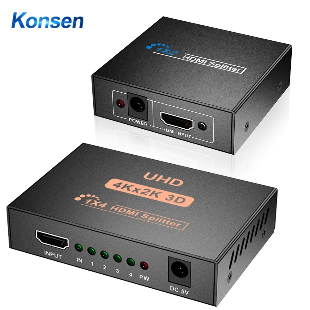 

4K HDMI Splitter 1 in 4 out HDMI Video Distributor 1x2 1x4 1080P HDMI Splitter Display Duplicate Converter 1 Source to 2 Display
