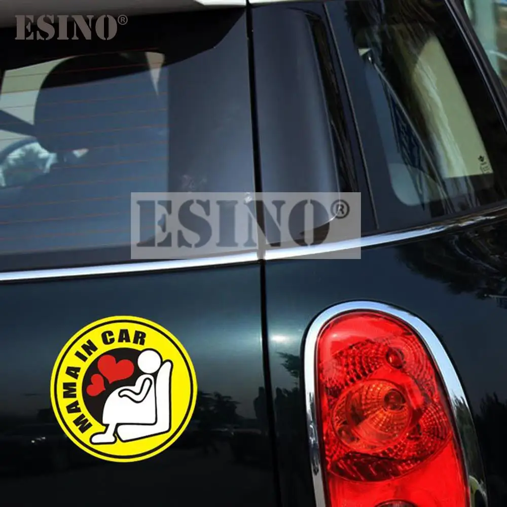 Mama in Car Sticker Pregnant Woman Expecting Mother Vinyl Decal Round Yellow Auto Window Bumper Safety Warning Sign