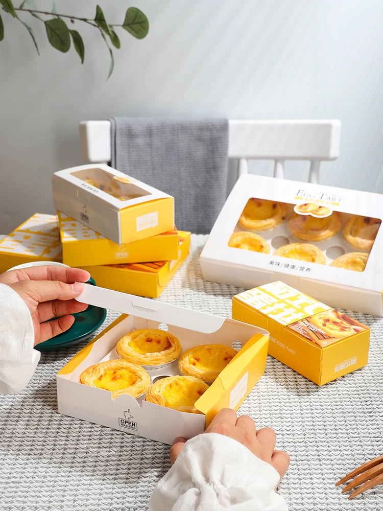 

Portuguese Tart Box Disposable Simple Baking Western Pastries Egg Yolk Crisp Pastry Paaging Paper Box Home Use 2pcs 4pcs 6pcs