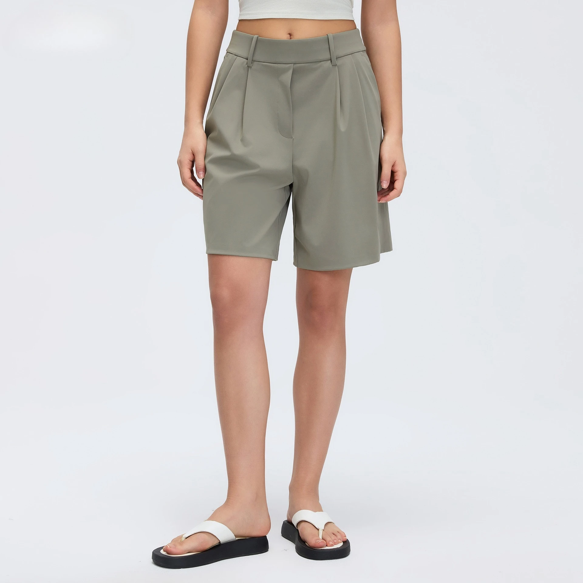 Lemon Women's Athletic Long Shorts with 2 Pockets High Waisted Bermuda Shorts for Women Walking Running Knee Length Shorts