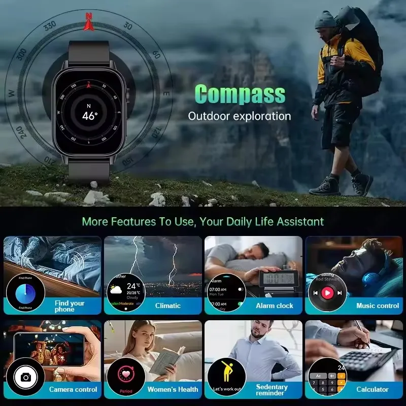 2025 high-end posição gps esportes relógio inteligente 2.01 polegadas grau militar bússola pressão de ar 10atm profundo à prova dwaterproof água smartwatch masculino