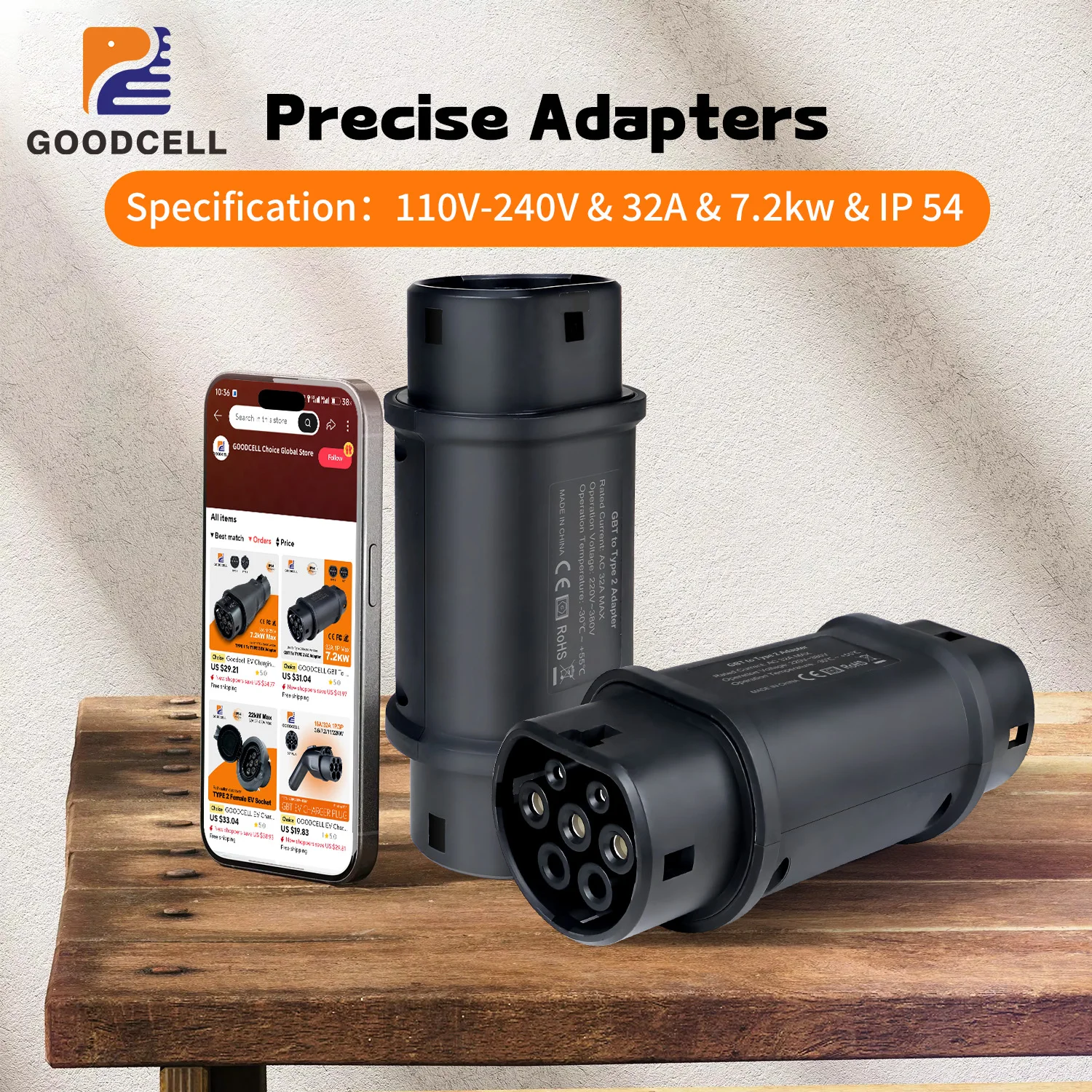 GOODCELL EV Charger Station Adapter GBT to Type 2 IEC 62196-2 Converter EVSE 1/3 Phase Connector 16/32A for Type 2 Cars