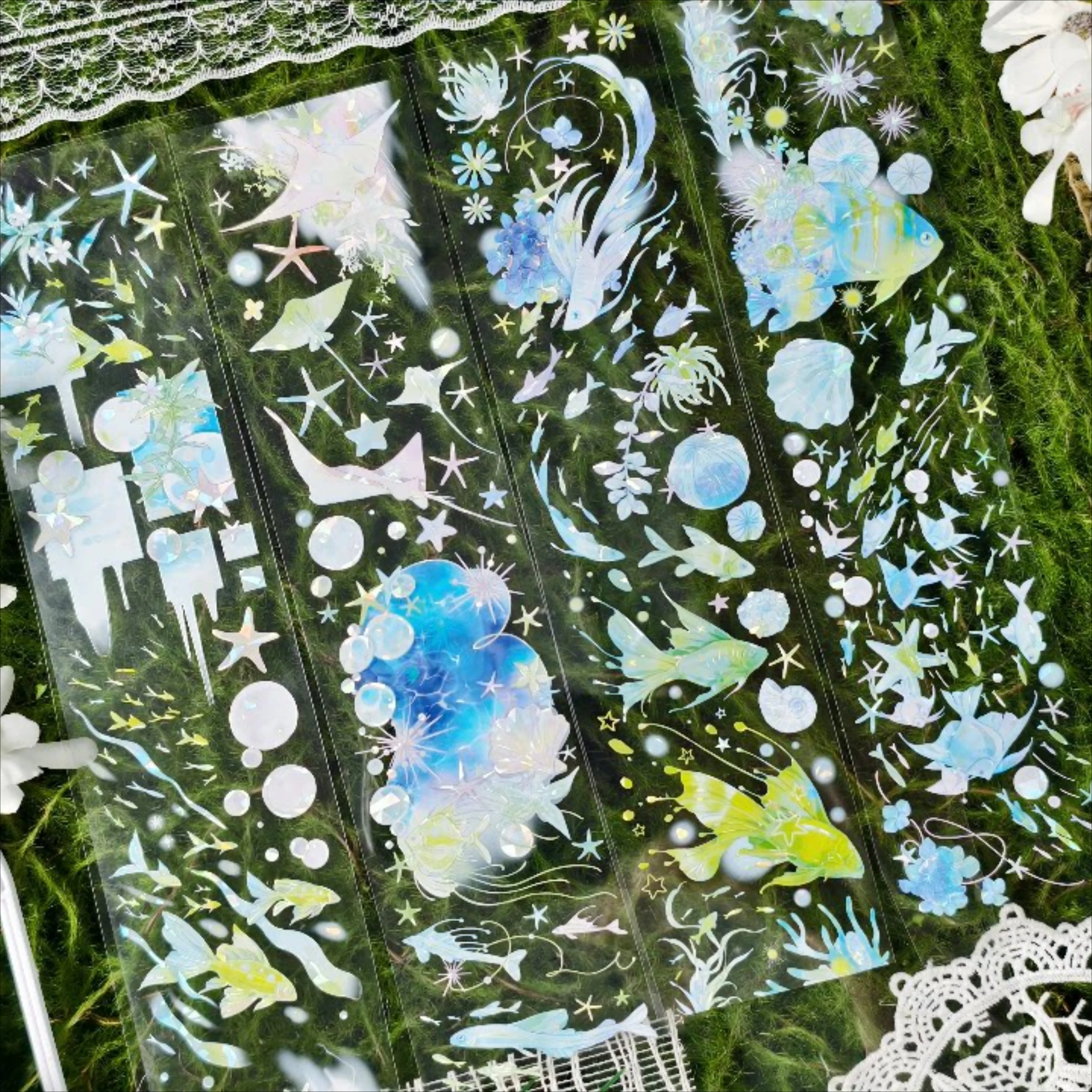 Washi Pet Tape 1 Loop Fish Shadow Streamer Pet Shell Light Ocean Fish Green Blue Yellow Underwater World Day And Night Guka