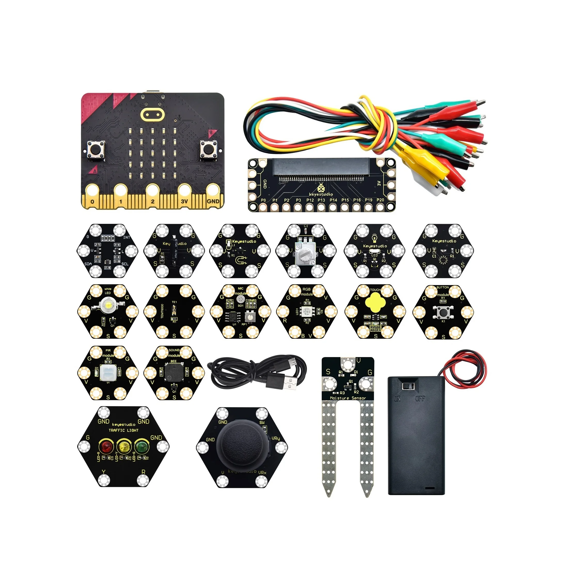Custom Microbit Honeycomb Smart Wearable Programmable Ultimate Kit Sensor Module Learning Starter Kit for Micro:Bit