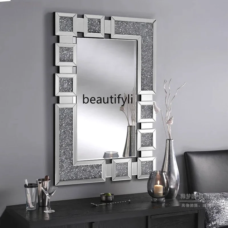 

K185 Light luxury European bathroom mirror square bathroom cosmetic mirror wall-mounted entrance decorative mirror