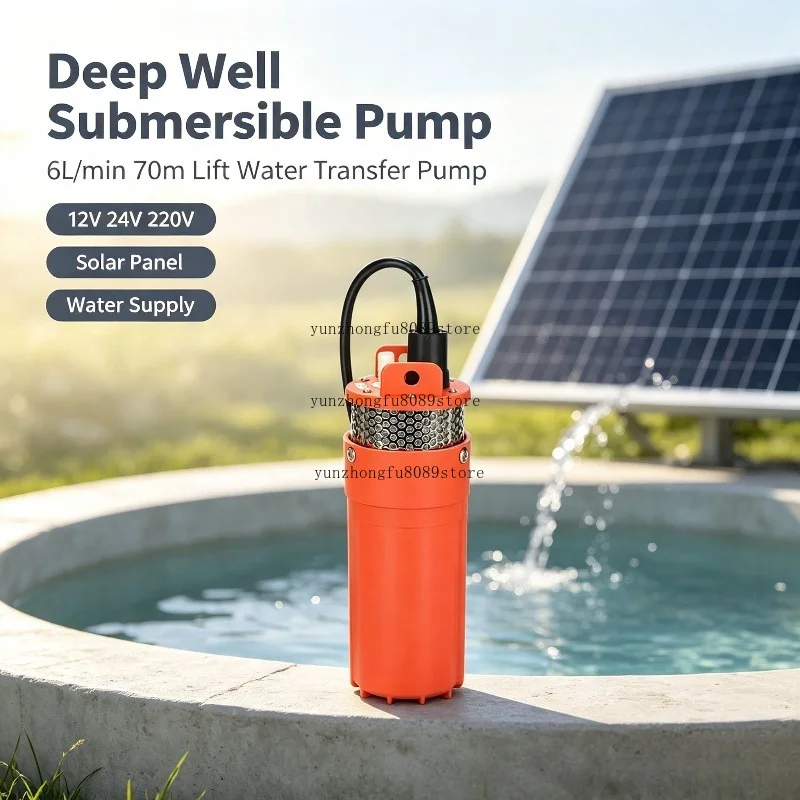 Mini Deep Well Submersible Pump 12V 24V 220V, 6L/min 70m Lift Electric Water Transfer Pump for Solar Energy Water System