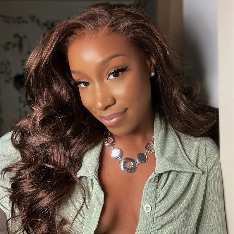 Chocolate Brown 13x4 Body Wave Brazilian Human Hair Wig for Women with HD 4x4 Lace Closure Pre-Plucked Natural Look Wig