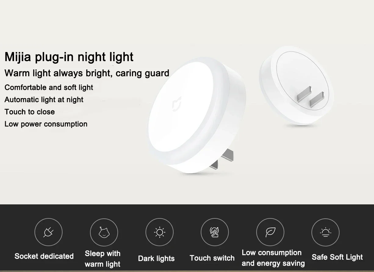 Xiaomi Mijia Plug-in Night Light 0.4W Touch Switch Automatically Lights Up At Night Led Lights Lampara De Noche Dormitorio Lamp