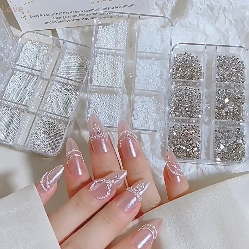 

6 Grids Mini Pearl Nail Beads Silver Stainless Steel Jewelry Making Metal Tiny Balls For DIY Charm Manicure Art Decoration