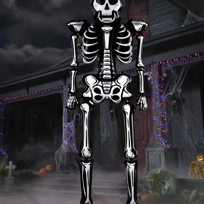 Extra hoher 255 cm großer riesiger Totenkopf-Folienballon, Halloween-Dekoration für Geisterparty, Spukhaus, Geburtstag, Horror-Atmosphäre