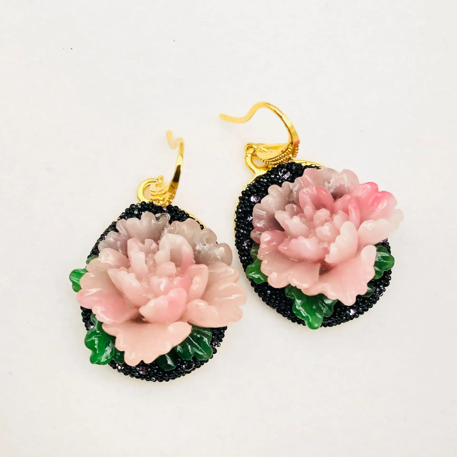 Original design new medieval peony flower earrings fashionable three-dimensional flower explosion women's earrings manufacturer