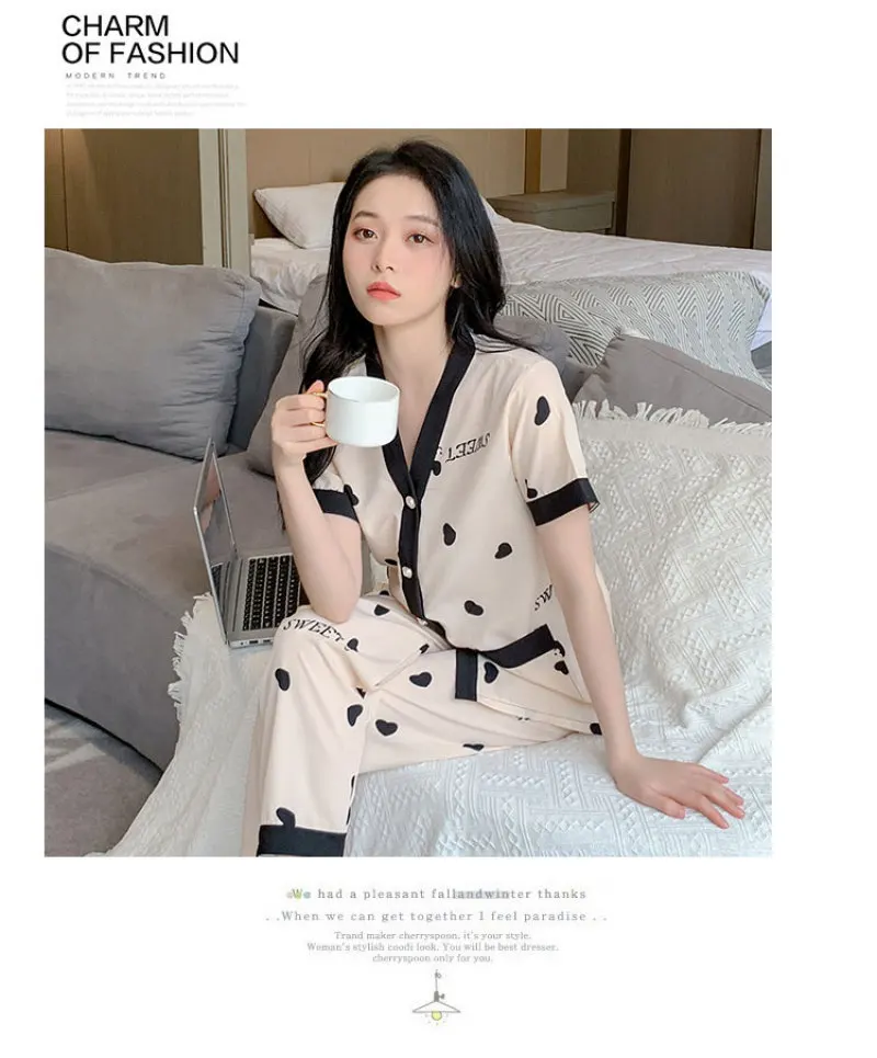 Cute Women\'s Pajamas Set Summer Casual Pajamas Short Sleeve Sleepwear Home Clothes Nightwear Pyjamas for Women Trousers Sets