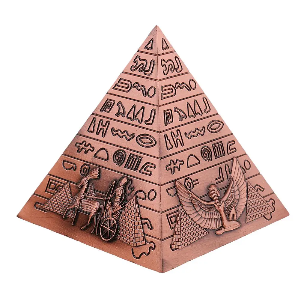 Modello di statuetta di piramidi con punto di riferimento in metallo vintage, modello di architettura, souvenir in rame
