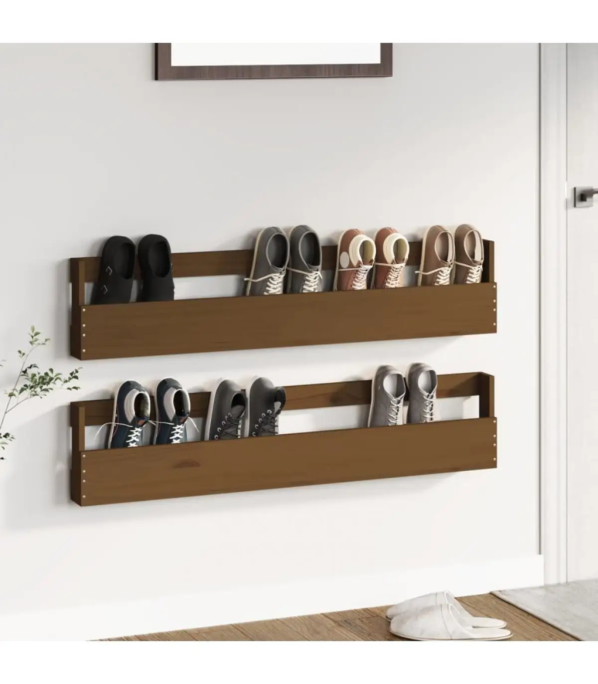 Shoemakers and shoe organizers shelves shoes wall 2 Pads pine wood Honey Brown 110x9x23cm