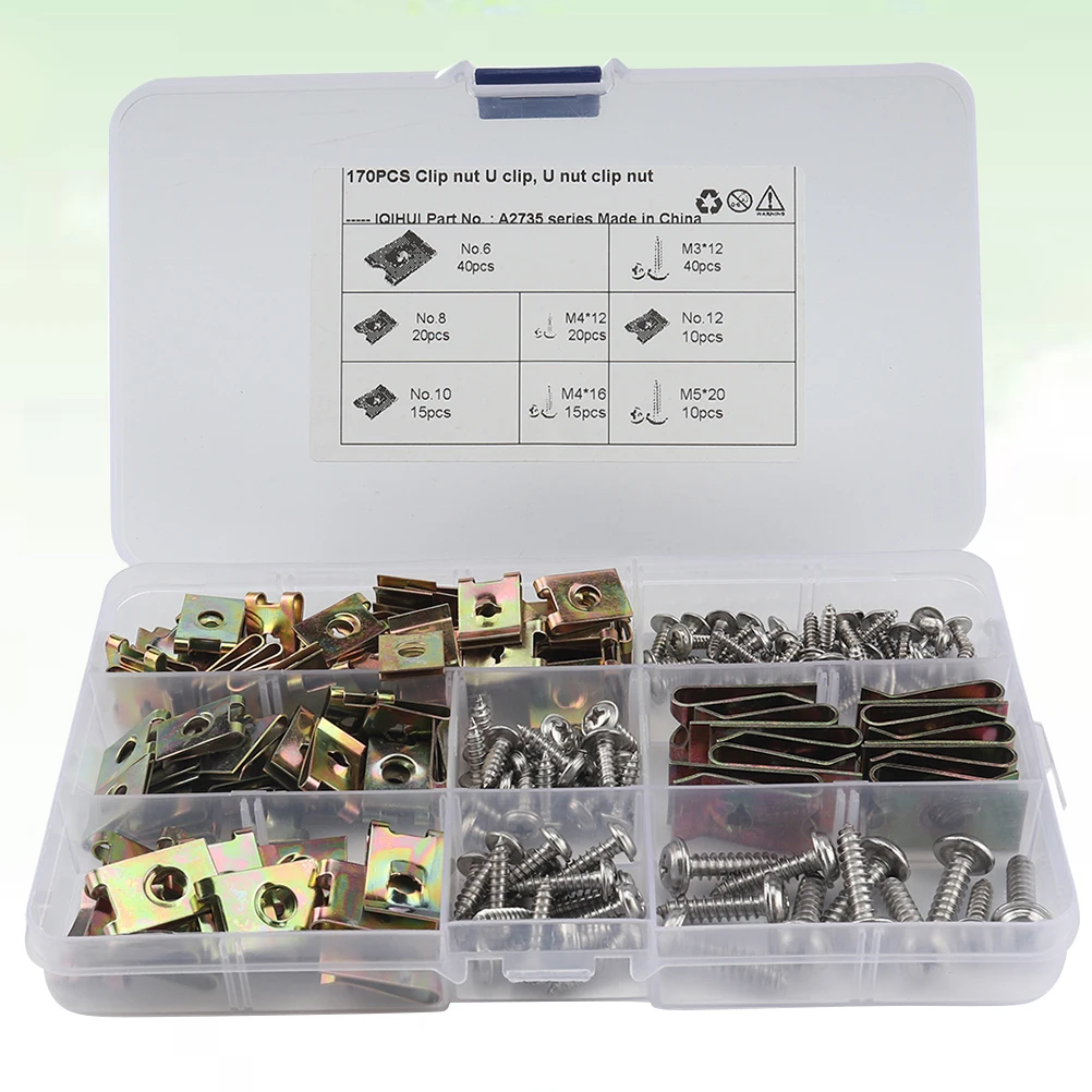 

170pcs U-shaped Reed Nut Manganese Steel Motorcycle Clips Zinc Plated Spire Fastener High Elasticity Car Trim Bumper Dashboard