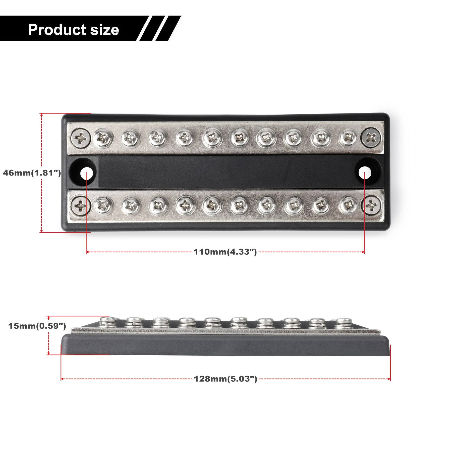 100A 48V CD Battery Power Distribution Block Bus Bar Positive Negative 10 Circuit Busbar Powerterminal Block For RV Boat Truck