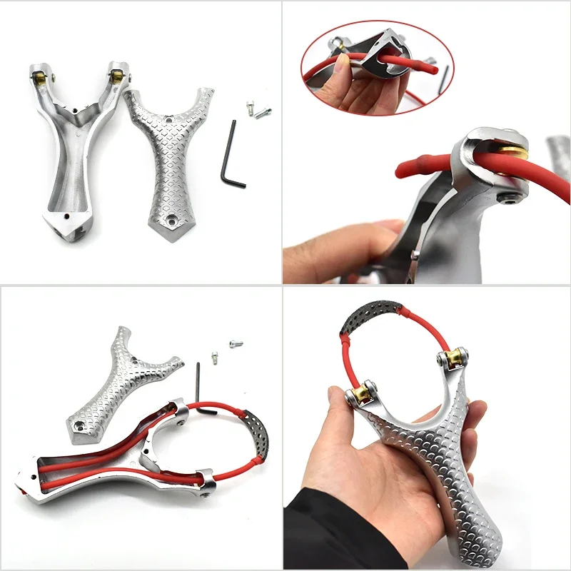 Silver Pulley Slingshot Highly Elastic Rubber Band Powerful Hunting Shooting Slingshot Detachable Portable Sling