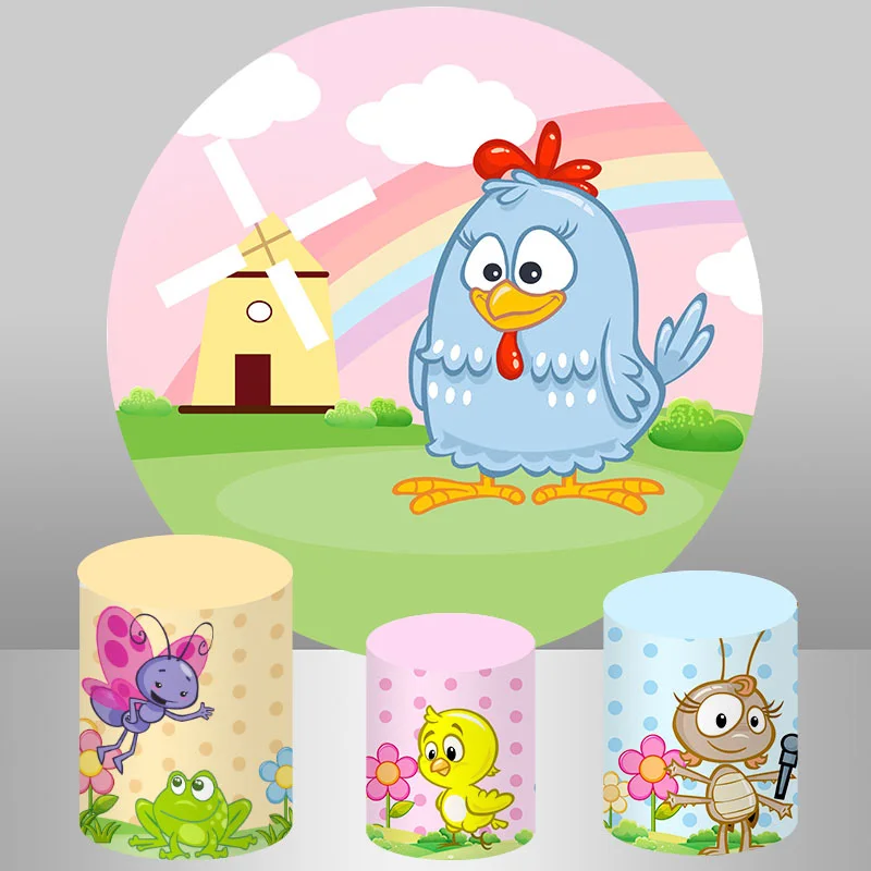 Farm Chicken Photography Backdrop Kids Birthday Pink Spring Floral Animals Photo Background Rainbow Vinyl Photo Props