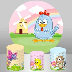 Farm Chicken Photography Backdrop Kids Birthday Pink Spring Floral Animals Photo Background Rainbow Vinyl Photo Props