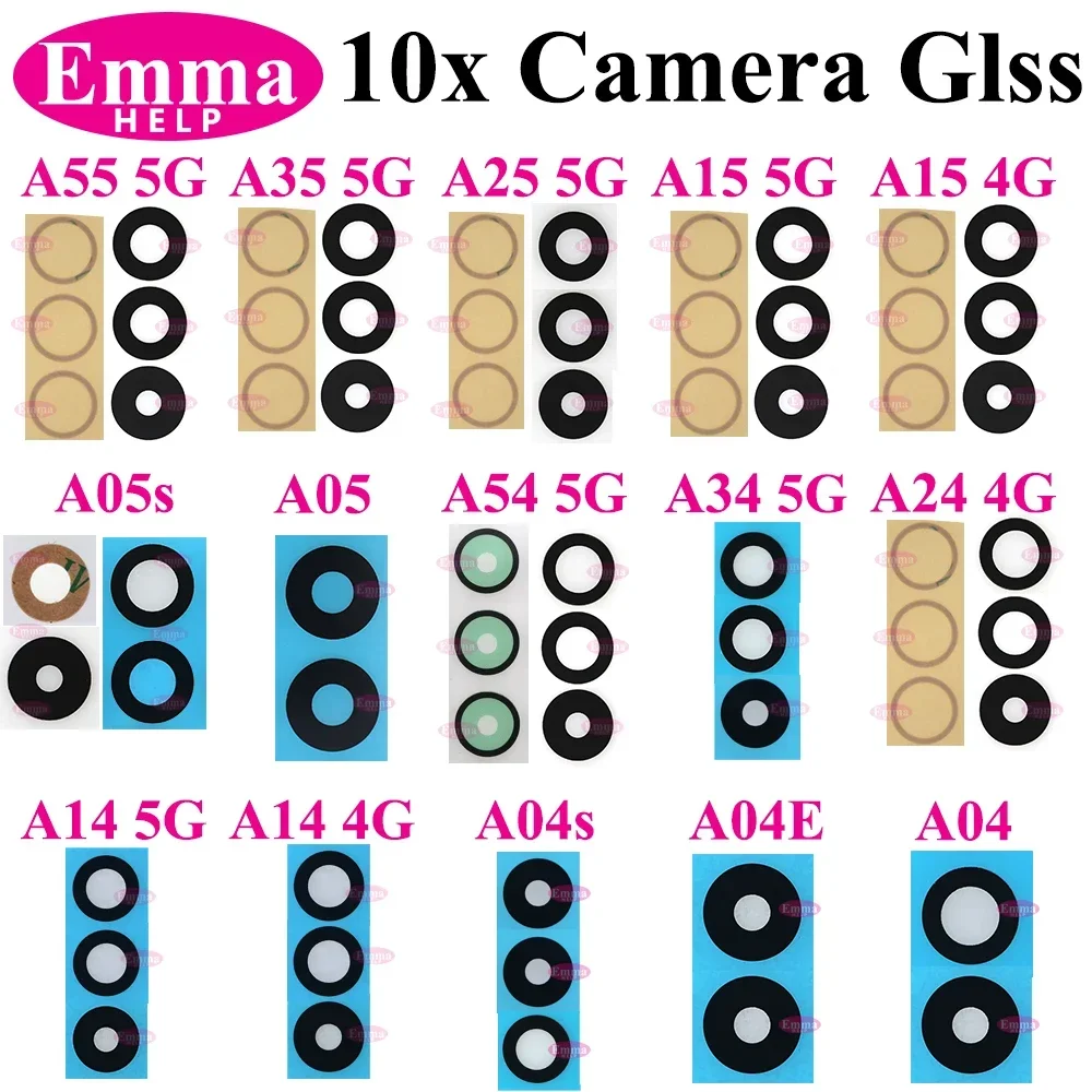 10Pcs Back Camera Glass Lens For Samsung Glaxy A14 A54 A05 A15 A55 A35 A34 A04 A25 A04s A05s A24 Rear With Ahesive Glue Sticker