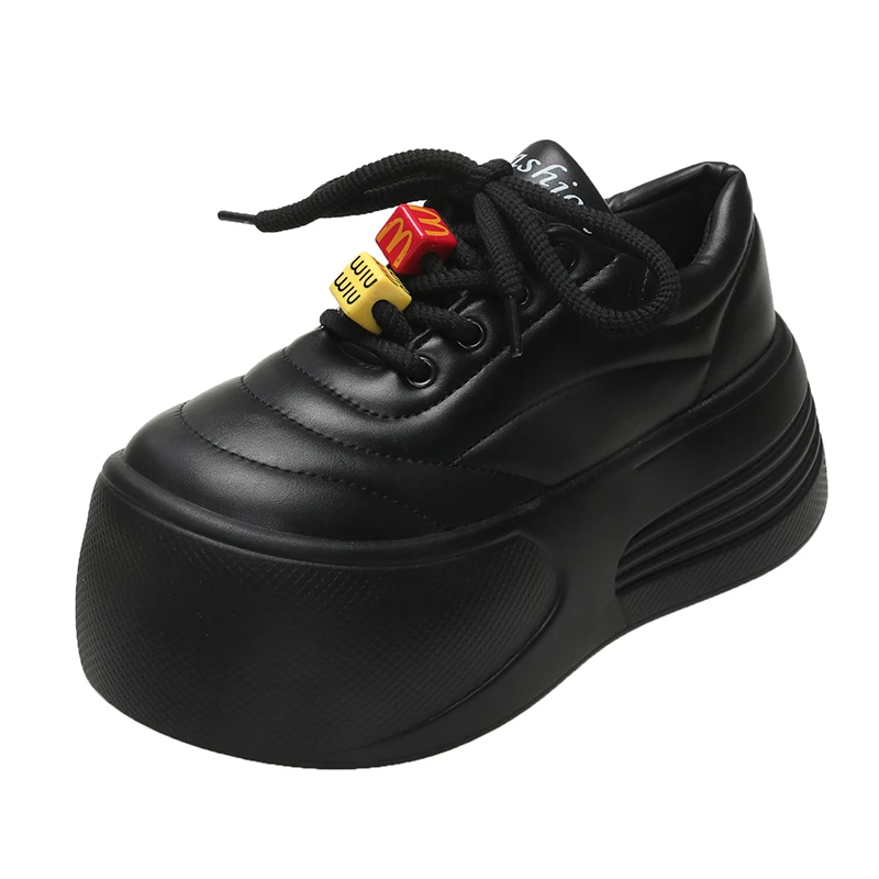 

7CM Spring Women Chunky Leather Sneakers High Platform Female Trainers Wedge Casual Shoes New Autumn Lace-up Sports Shoes Woman