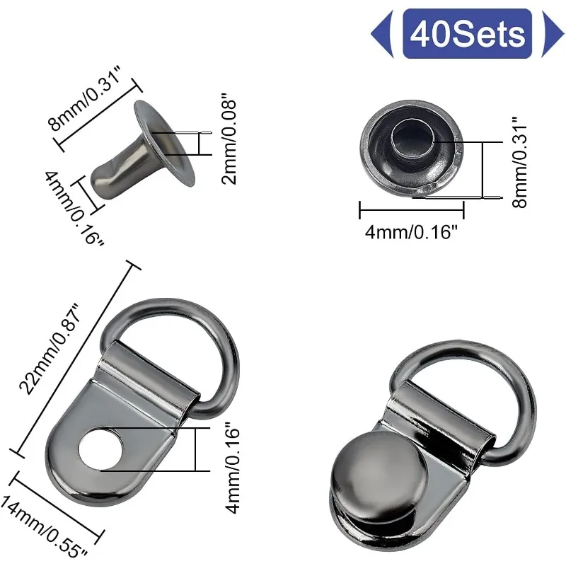 40Sets Boot Lace Hooks Brass Shoes Lace Safety Buckle Shoes Eyelets Hook Loop D‑ring With Rivets For Climb Hiking Shoes Work