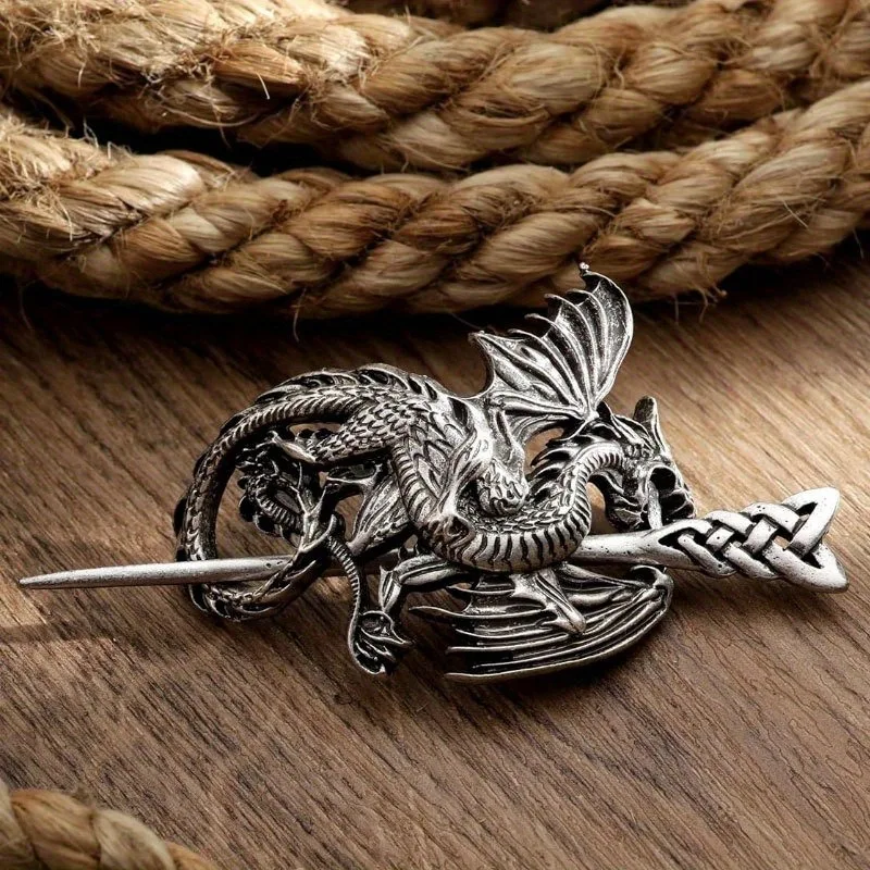1PC Punk-style Vintage Viking Flying Dragon Alloy Hairpin Music Festival Party Role-playing Fashionable Personalized Headwear image 4