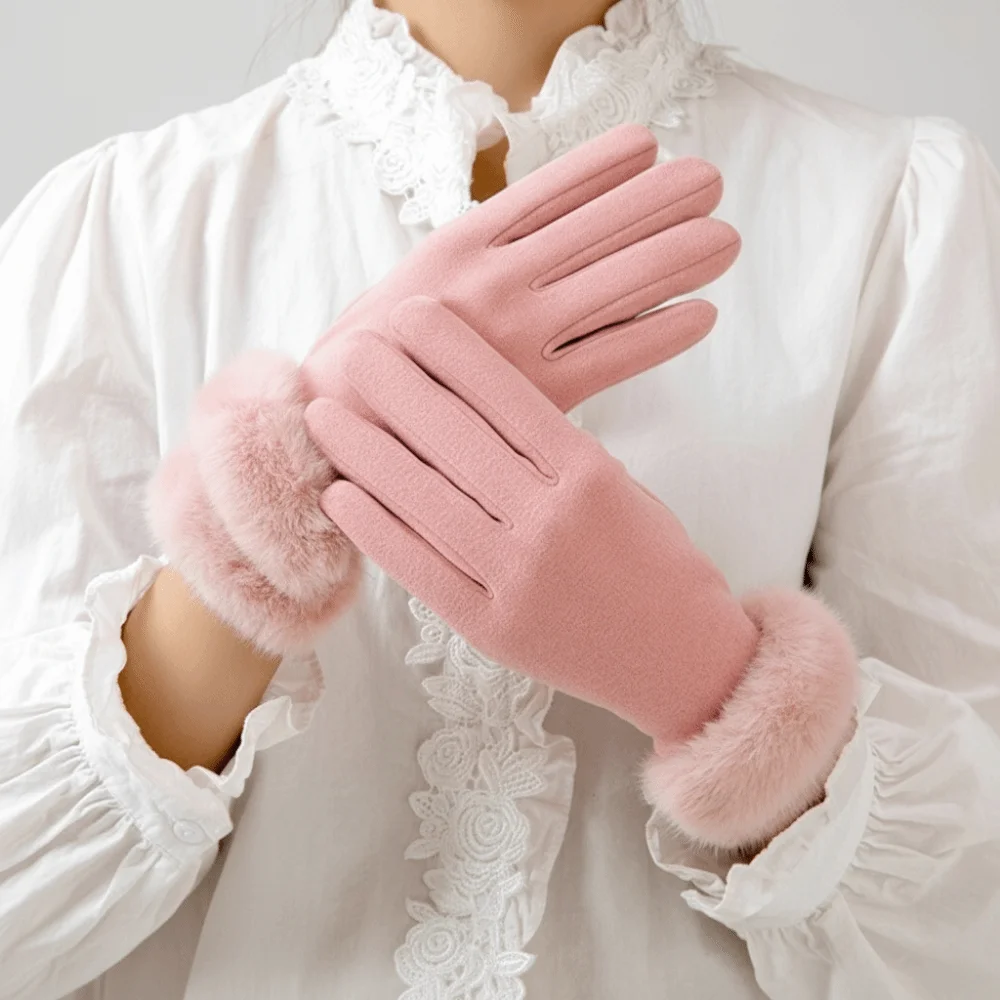 

Casual Solid Color Suede Gloves Touch Screen Soft Cycling Mittens Warm Comfortable Full Fingers Mittens Autumn/Winter