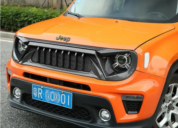 Real Carbon Fiber ABS Car Front Bumper Racing Grills Grille Around Trim Cover For Jeep Renegade 2019 2020 2021