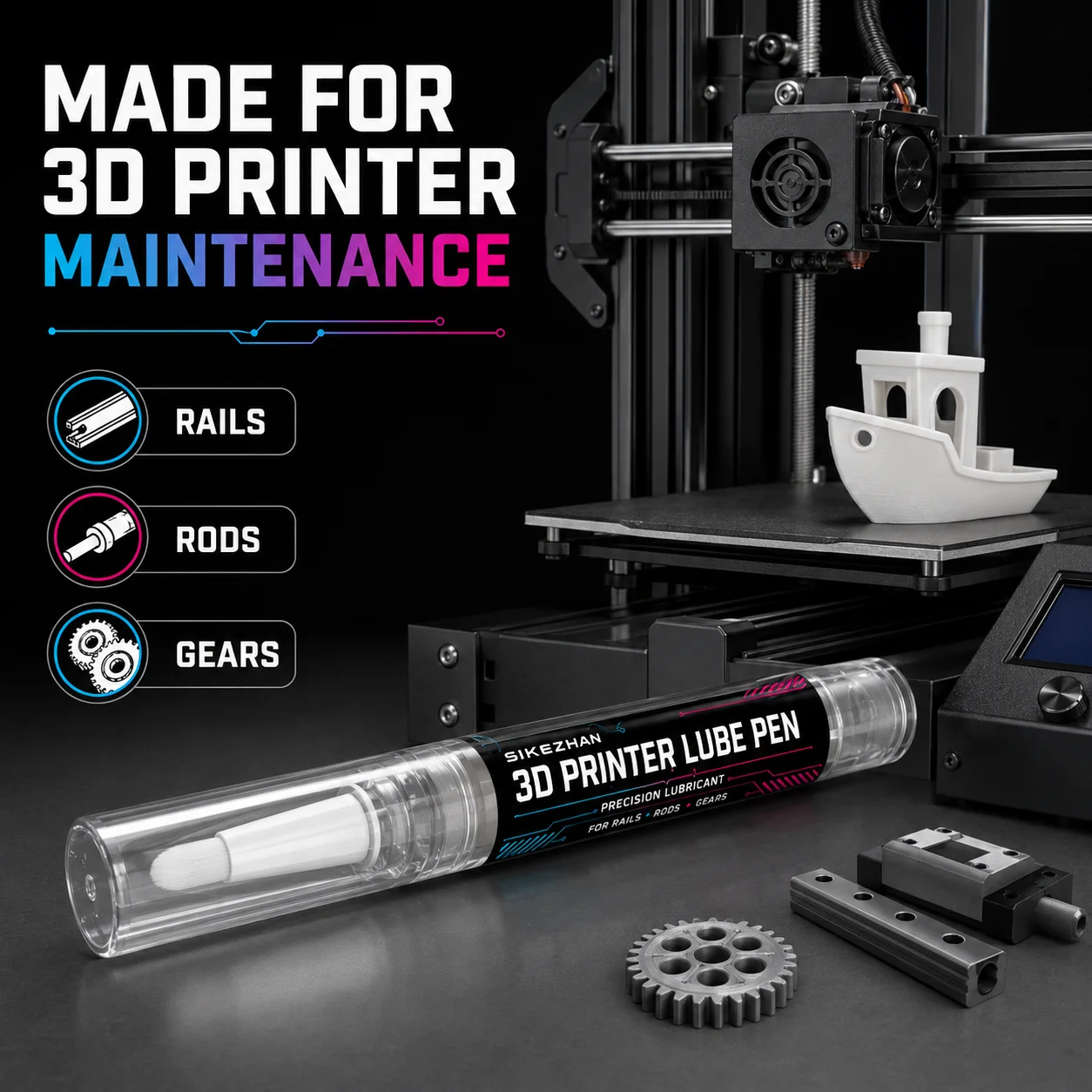 SIKEZHAN 3D Printer Precision Lube Pen, Premium Guide Rail Smooth Fluid Brush Applicator Tool for Gears Rods Maintenance Kits