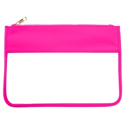 Neon Pink Nylon Clear Makeup Bag Letter Patches Transparent PVC Cosmetic Travel Make Up Storage Organizer Pouches Birthday Gift