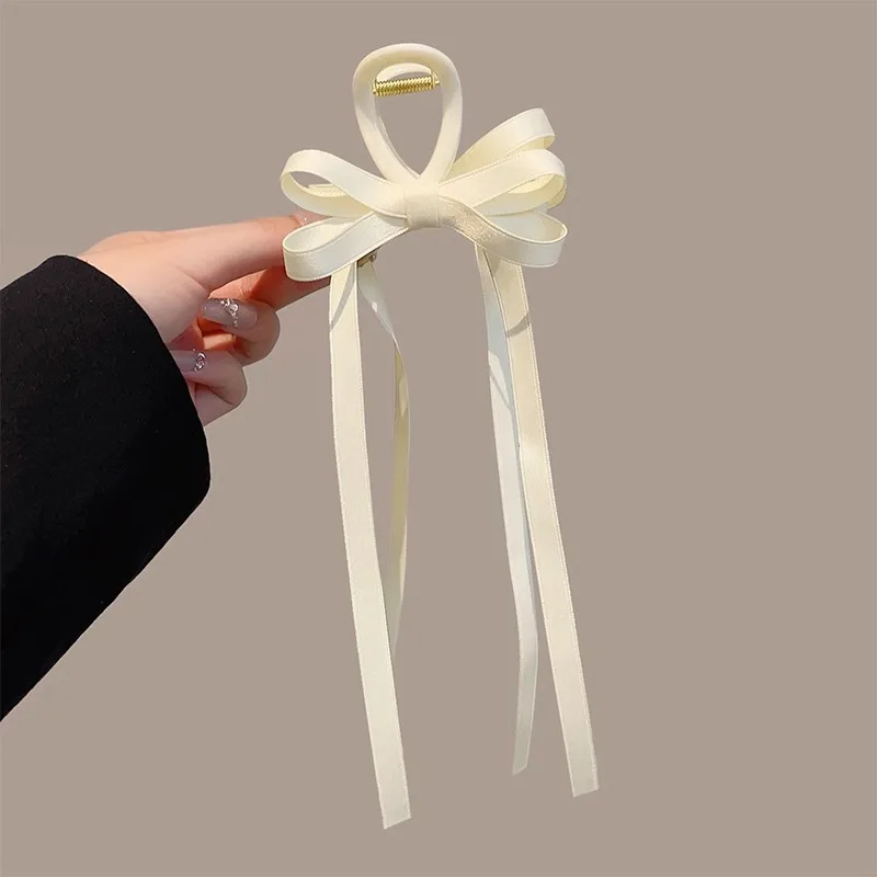 Bow Long Ribbon Hair Claw Clips Elegant Hairpin Women Girl Princess Headdress Fashion Grab Clip Korean Hair Accessories Headwear